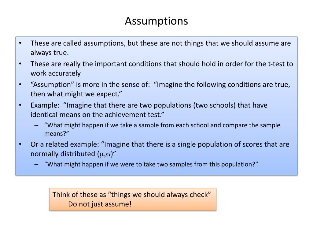 PPT The important assumptions for using the t test PowerPoint