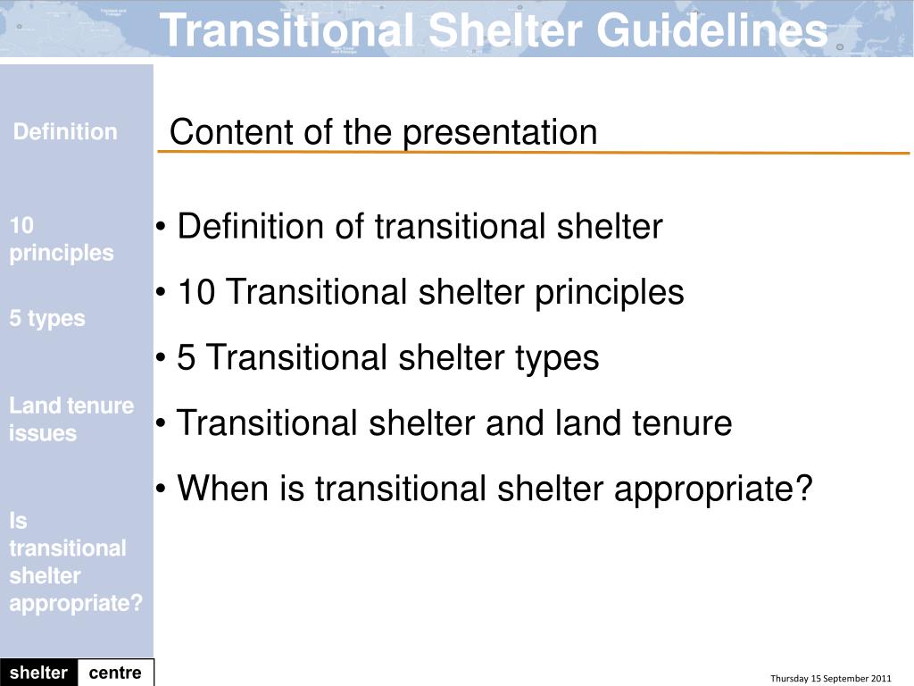 PPT Transitional Shelter Guidelines Presentation Christoph M üller