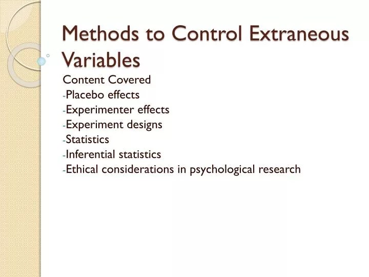 PPT Methods to Control Extraneous Variables PowerPoint Presentation