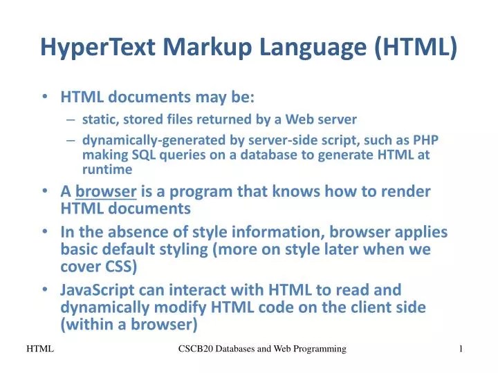 PPT HyperText Markup Language (HTML) PowerPoint Presentation, free