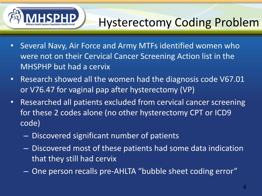 PPT Vaginal Pap smear codes and Hysterectomy Exclusions PowerPoint