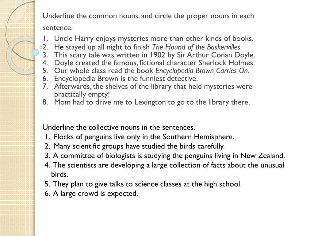 PPT Underline the common nouns, and circle the proper nouns in each