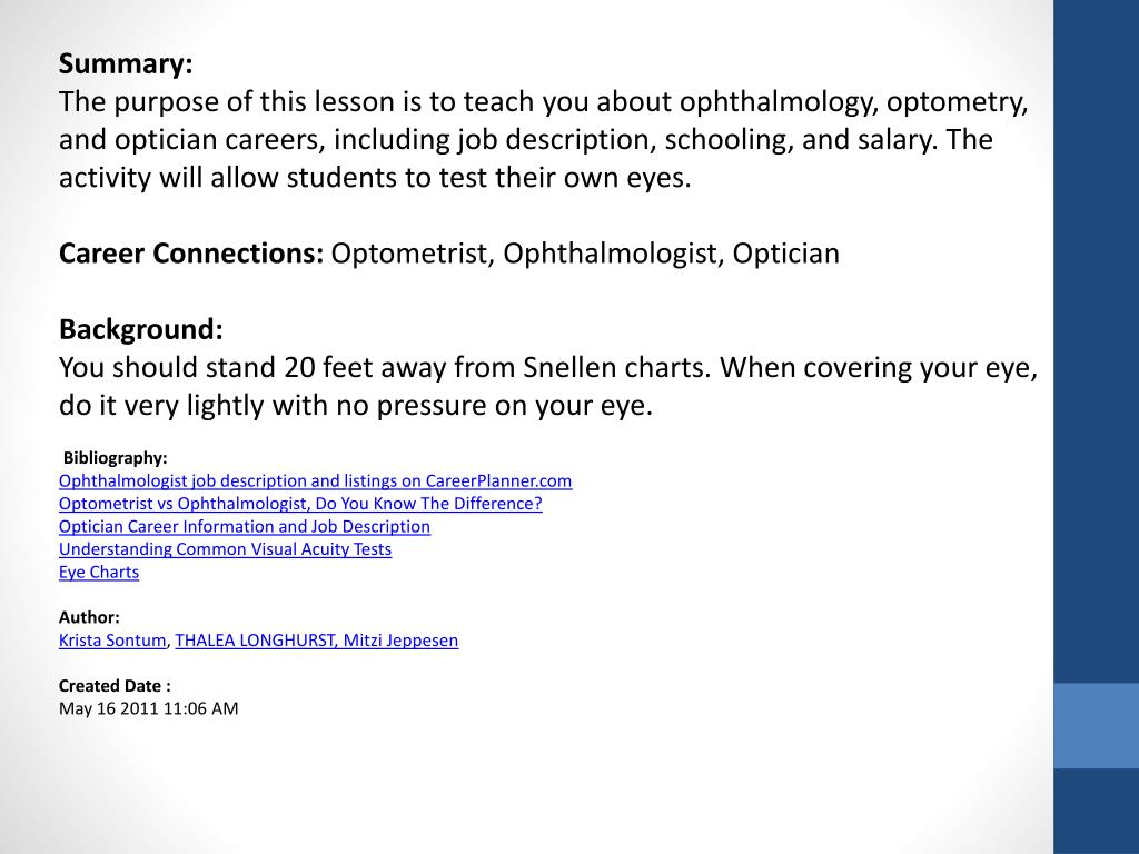 PPT Ophthalmologist Optometrist Optician PowerPoint