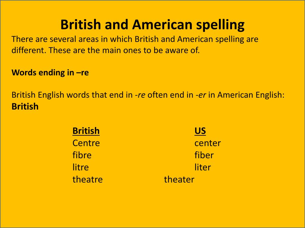 PPT British and American spelling PowerPoint Presentation, free