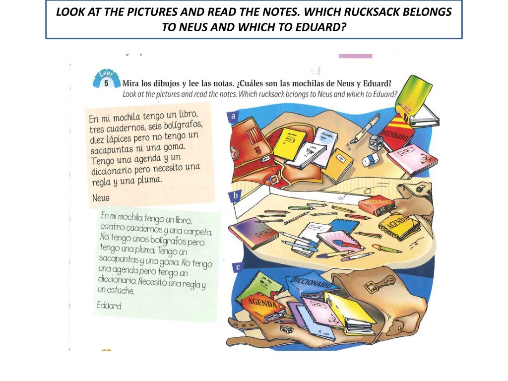 PPT WALT TO SAY WHAT I HAVE IN MY SCHOOL BAG IN SPANISH PowerPoint