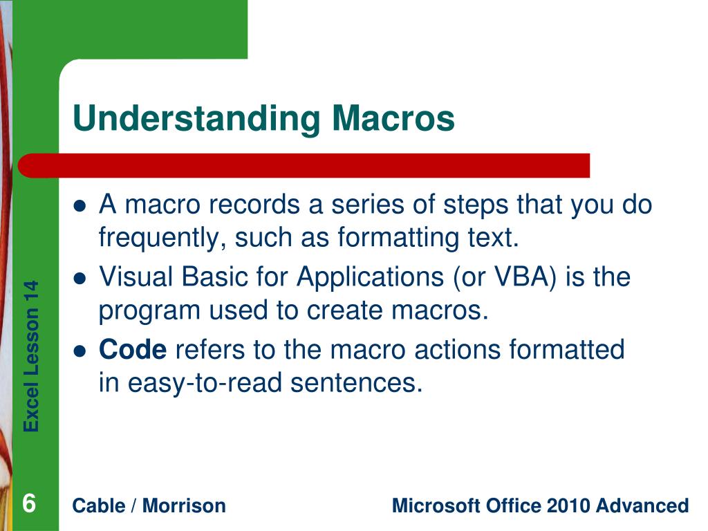 PPT Excel Lesson 14 Creating and Using Macros PowerPoint Presentation