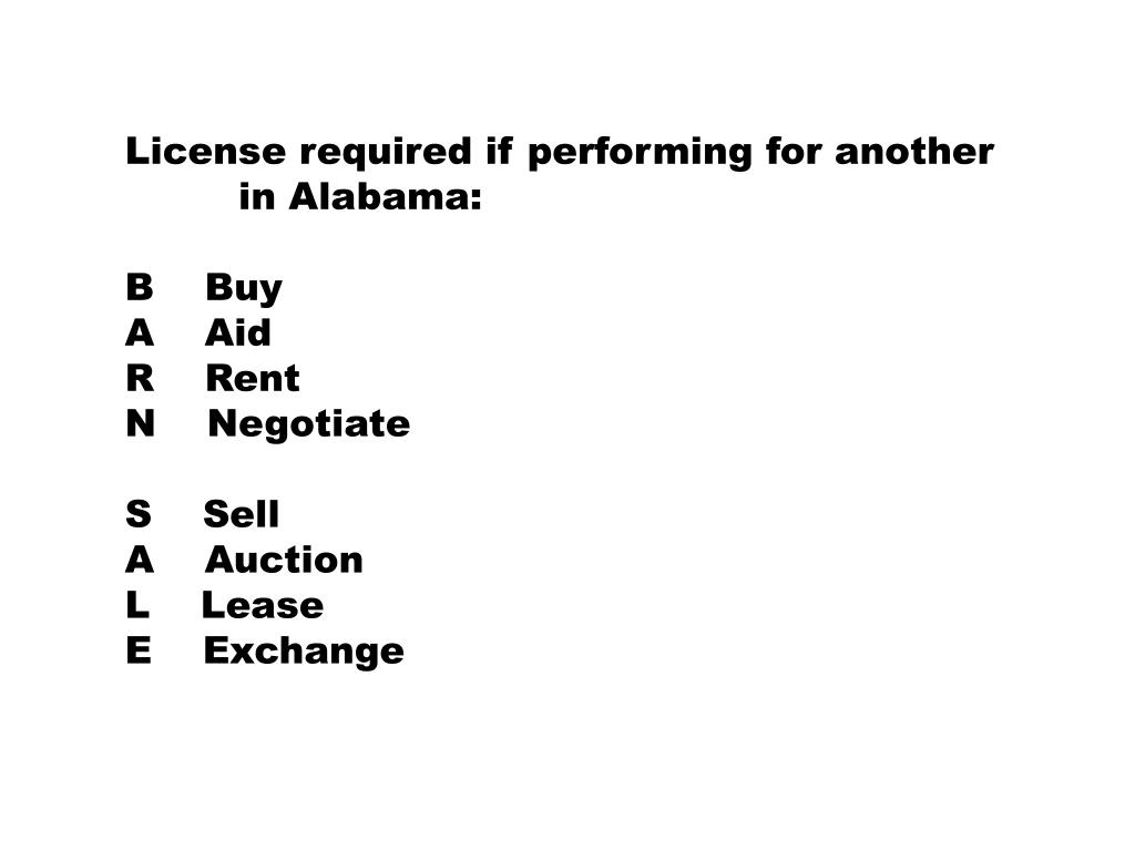 PPT Alabama Real Estate Commission Salesperson Test Outline 150 Questions PowerPoint