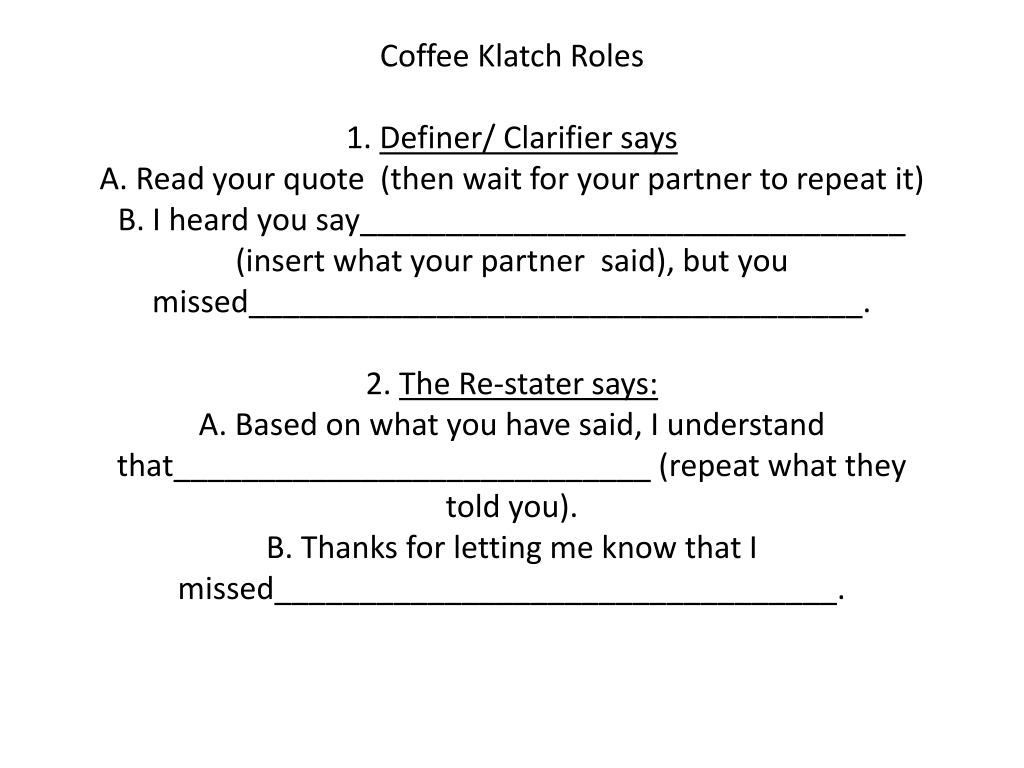 PPT Coffee Klatch Roles PowerPoint Presentation, free download ID