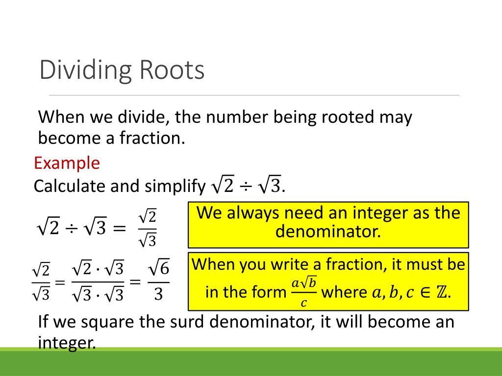 PPT Multiplying and Dividing Surds PowerPoint Presentation, free