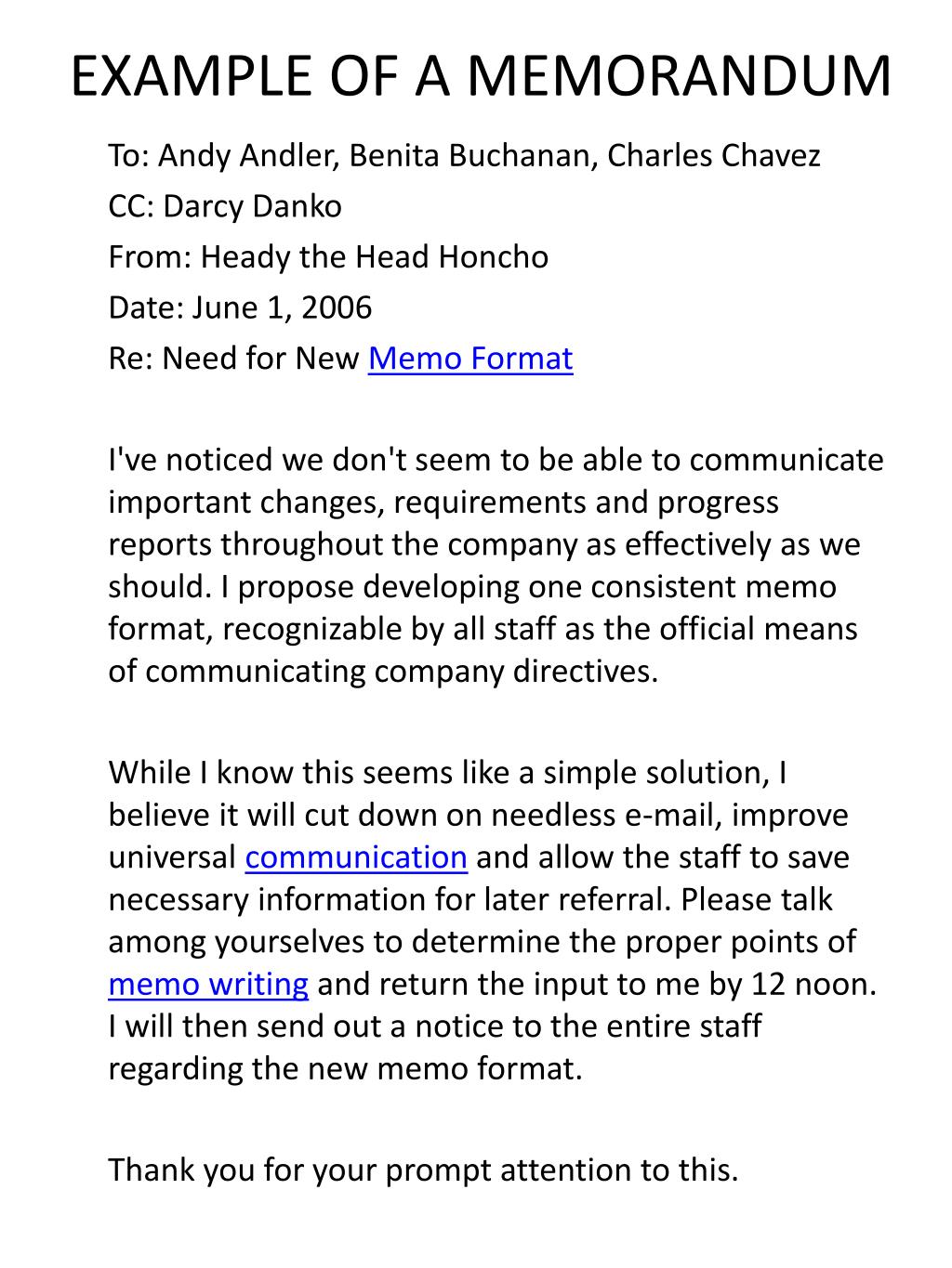 PPT EXAMPLE OF A MEMORANDUM PowerPoint Presentation, free download