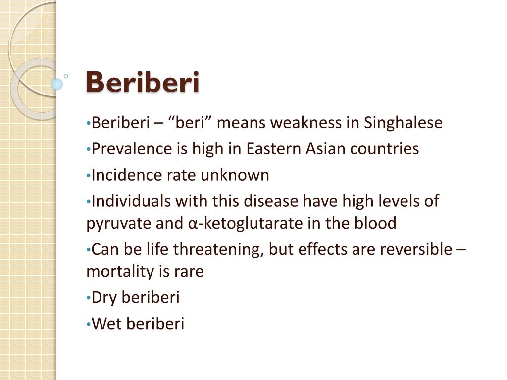 PPT Thiamin (Vitamin B1) Beriberi PowerPoint Presentation, free