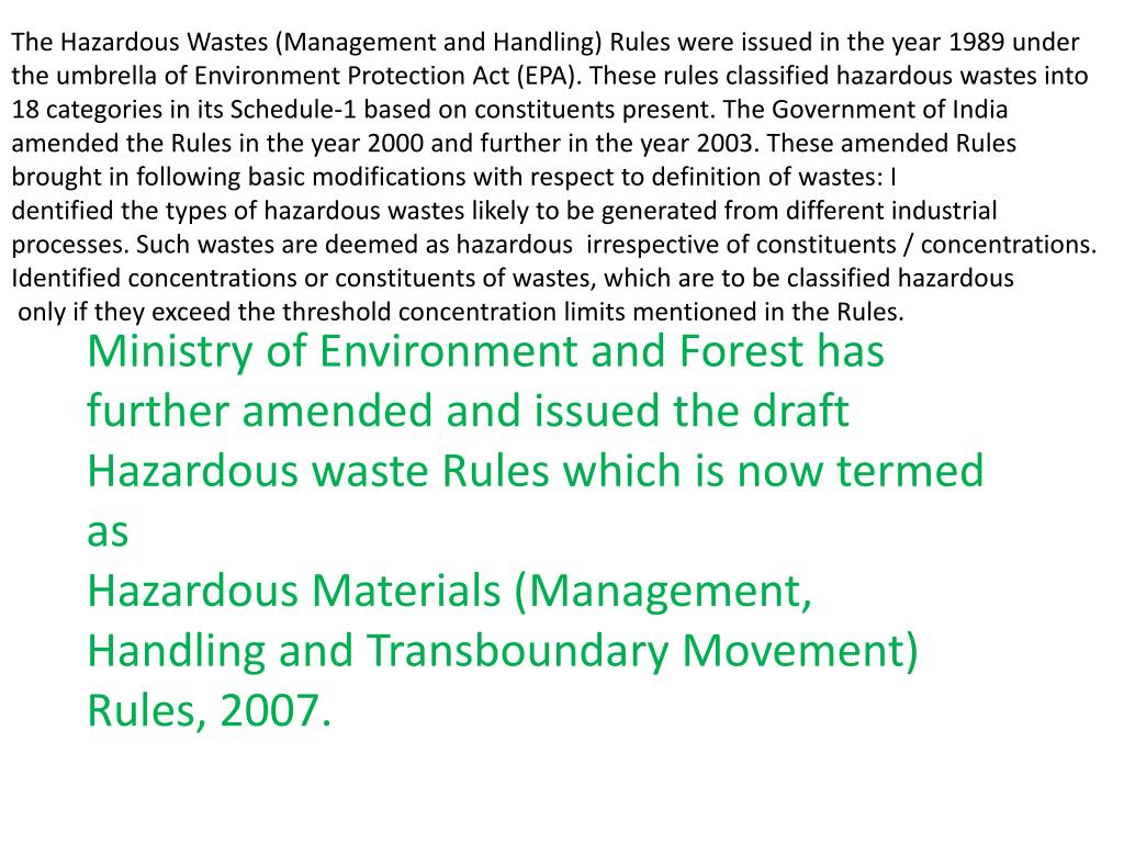 PPT Legislations (Indian) on hazardous waste Rules PowerPoint