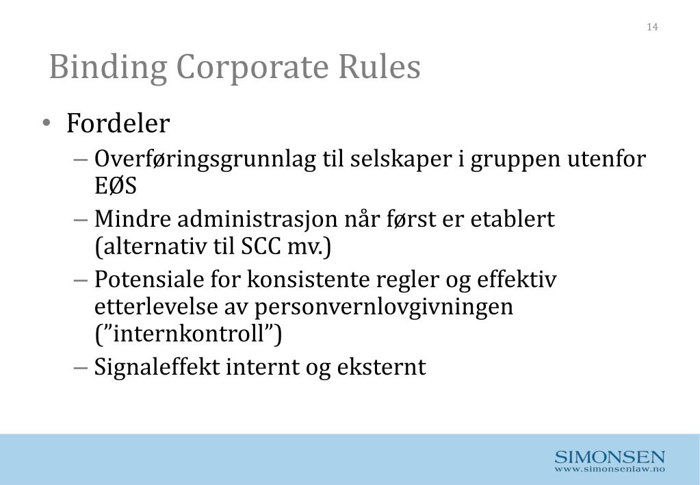PPT Overføring av personopplysninger Binding Corporate Rules