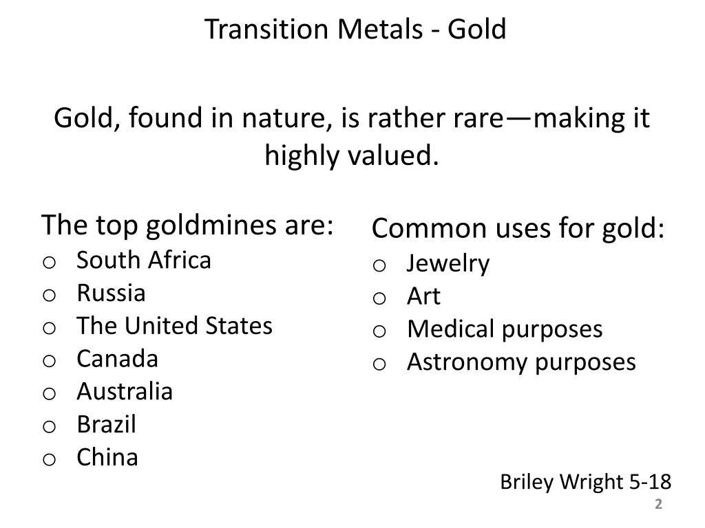 PPT Transition Metals Gold PowerPoint Presentation, free download