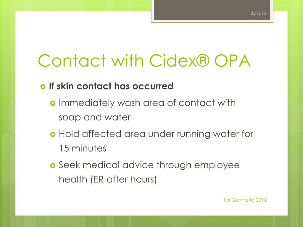 PPT St Elizabeth Health Care Cidex ® OPA Handling Safety Guidelines