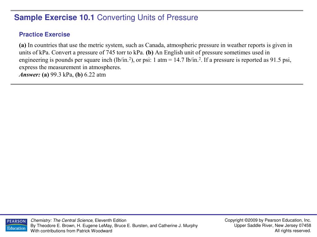 PPT Sample Exercise 10.1 Converting Units of Pressure PowerPoint