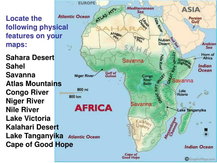 Africa Map With The Sahara Desert Congo Meditteranean Sea And The Nile River PPT The Student will locate select features of Africa PowerPoint