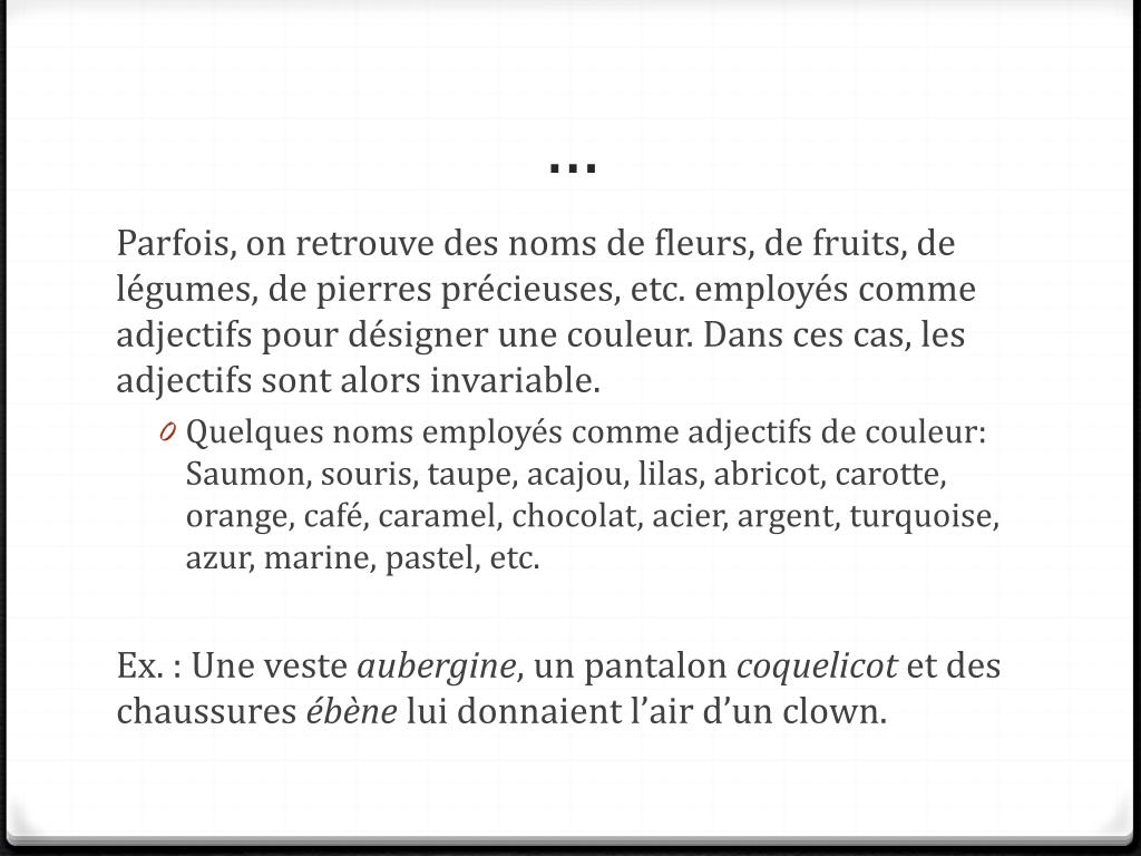 PPT L’accord des adjectifs désignant la couleur PowerPoint Presentation ID2274690