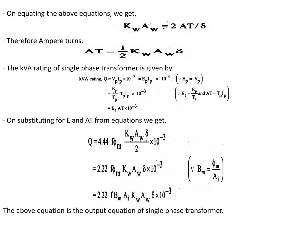 PPT OUTPUT EQUATION OF SINGLE PHASE TRANSFORMER