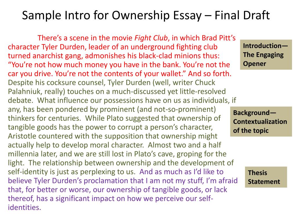 PPT Sample Intro for Ownership Essay Rough Draft PowerPoint