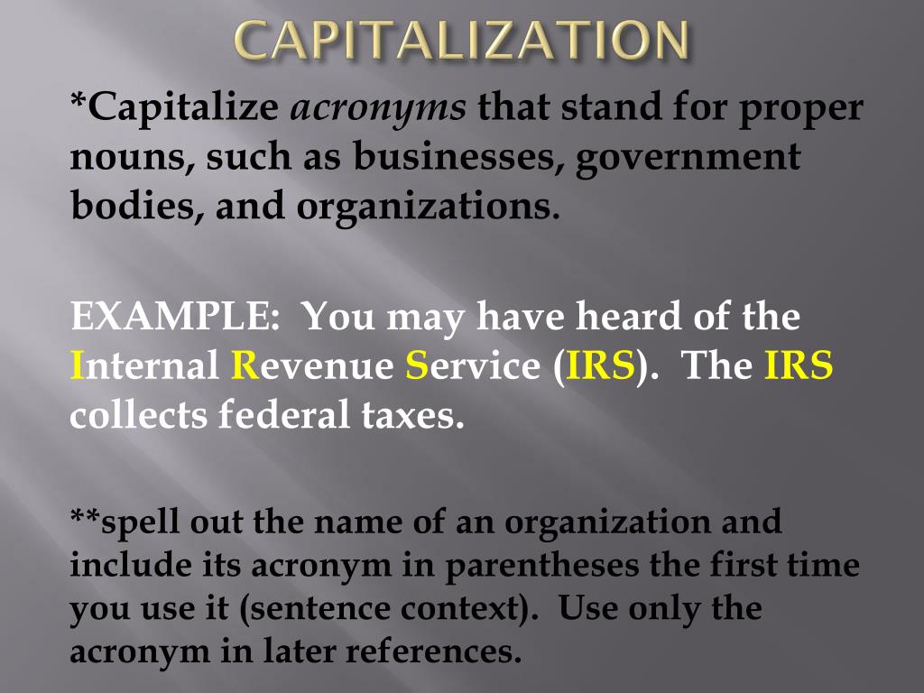 PPT USING Capitalization in abbreviations, acronyms, and initials