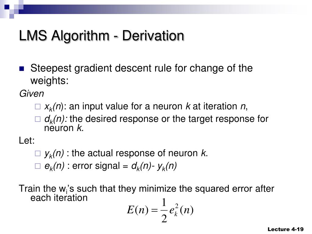PPT Neural Networks Lecture 4 Least Mean Square algorithm for Single