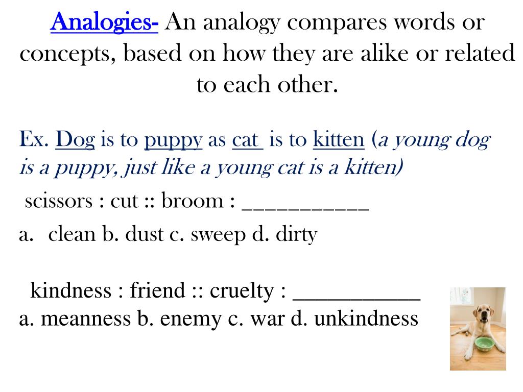 PPT Types of Analogies include Synonym (happy joyful sad depressed) PowerPoint