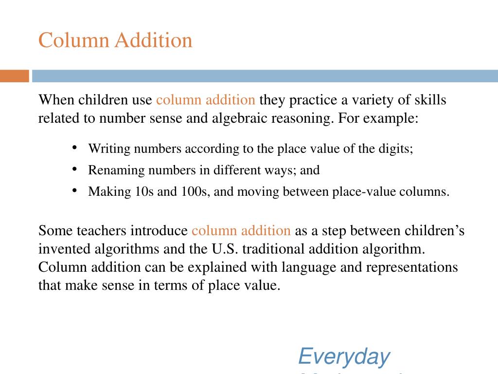 PPT Everyday Mathematics Column Addition PowerPoint Presentation