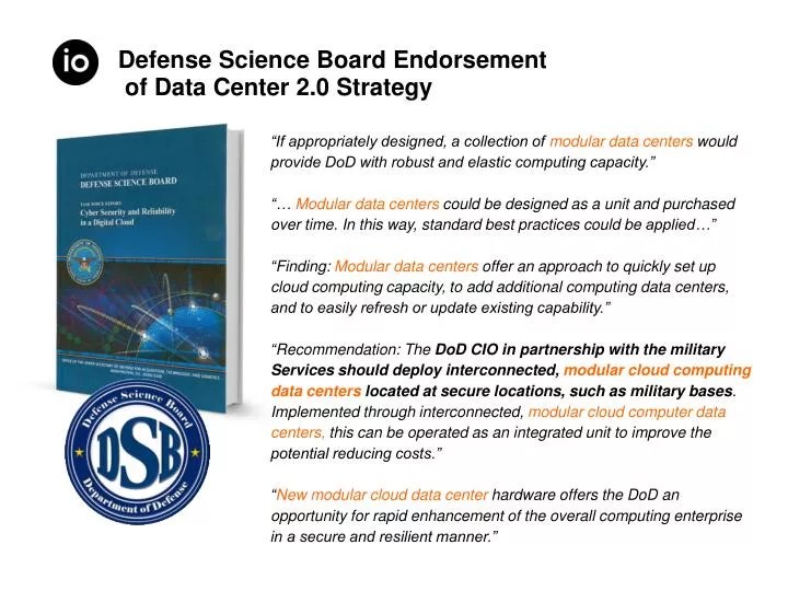 PPT Defense Science Board Endorsement of Data Center 2.0 Strategy
