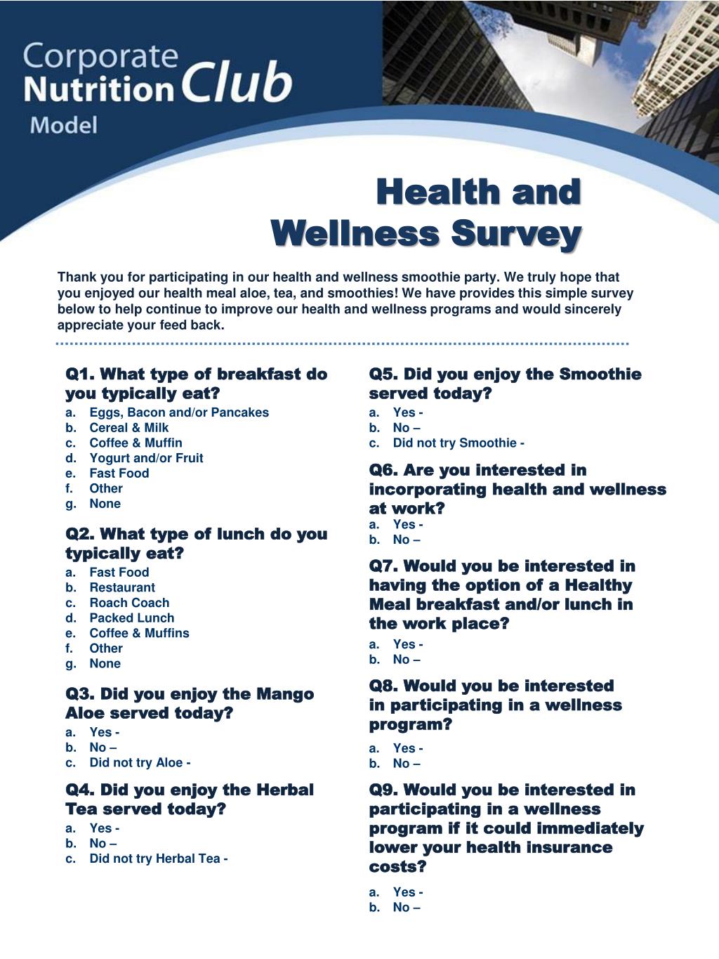 PPT Health and Wellness Survey PowerPoint Presentation, free download
