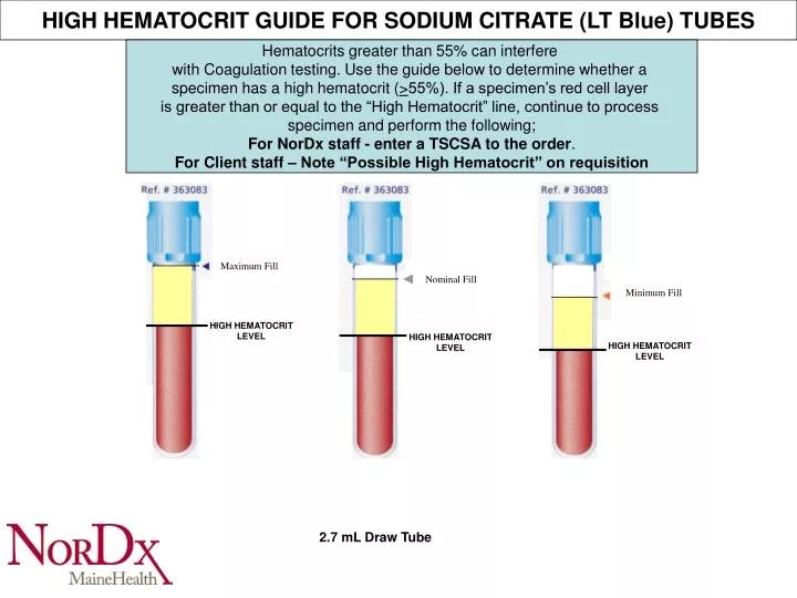 PPT HIGH HEMATOCRIT GUIDE FOR SODIUM CITRATE (LT Blue) TUBES