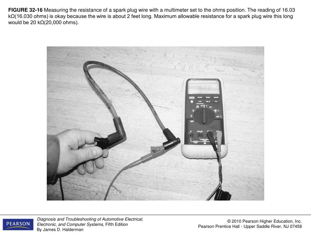 PPT FIGURE 323 Checking an ignition coil using a multimeter set to read ohms. PowerPoint