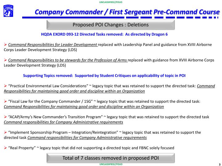 PPT XVIII AIRBORNE CORPS Company Commander / First Sergeant Pre
