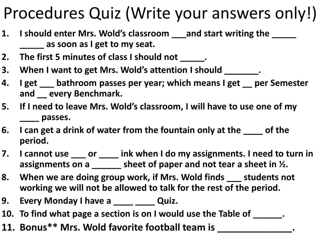 PPT Procedures Quiz (Write your answers only!) PowerPoint Presentation ID2447240