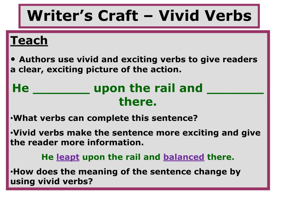 PPT Writer’s Craft Vivid Verbs PowerPoint Presentation, free
