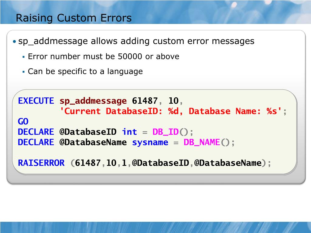 PPT Module 12 Handling Errors in TSQL Code PowerPoint Presentation