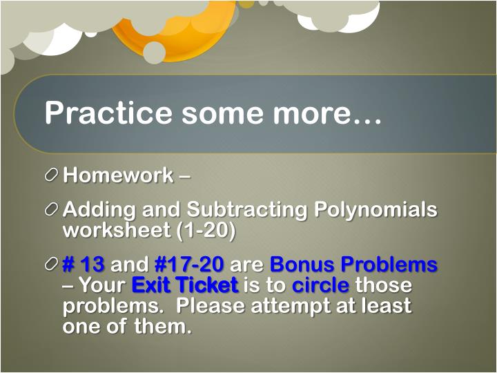 PPT Adding and Subtracting Polynomials PowerPoint Presentation ID