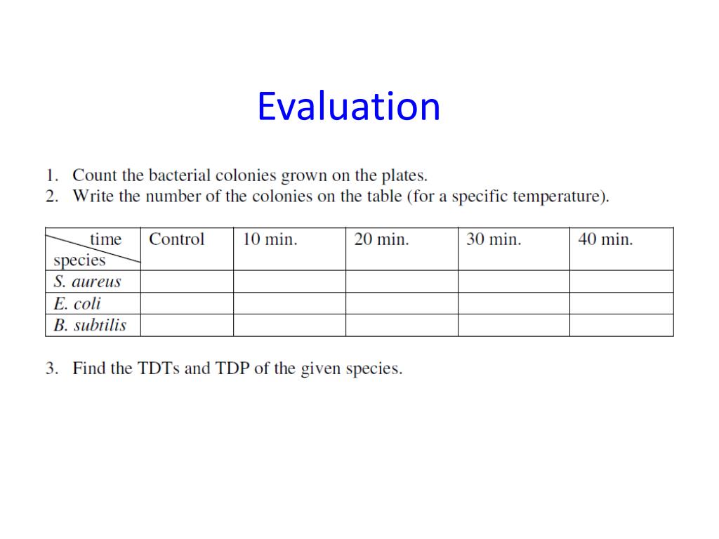 PPT EXERCISE 20. EFFECT OF TEMPERATURE ON GROWTH OF
