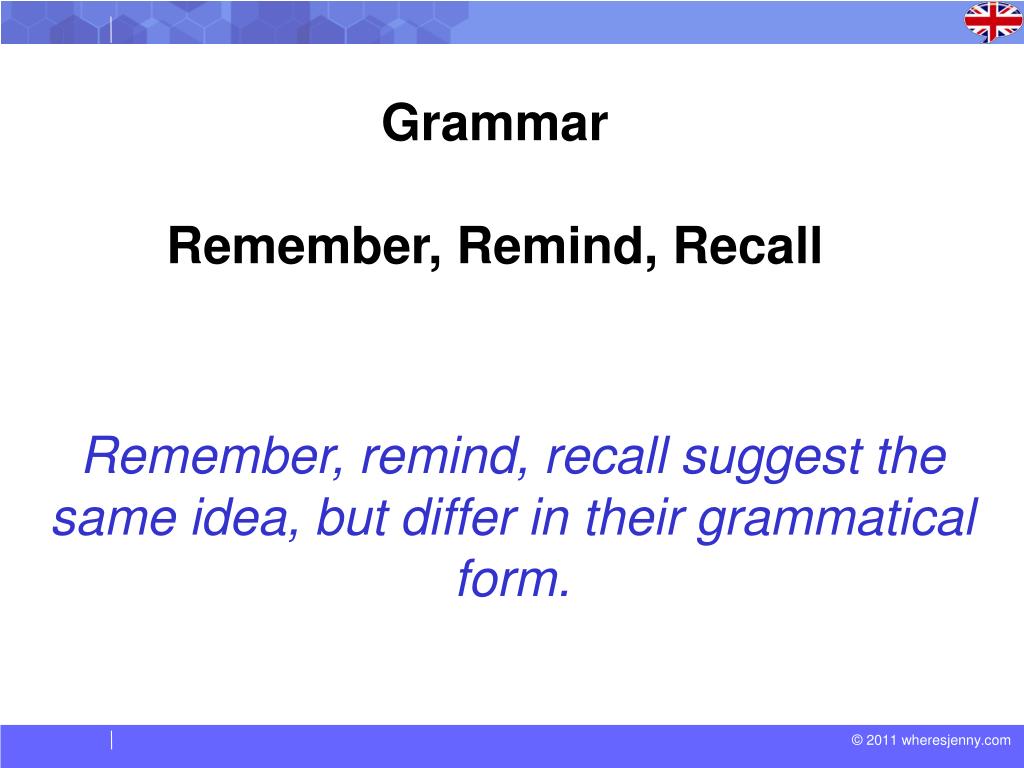 PPT Remember, remind, recall suggest the same idea, but differ in