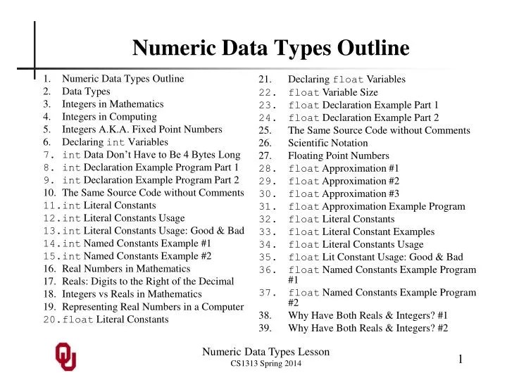 PPT Numeric Data Types Outline PowerPoint Presentation, free download