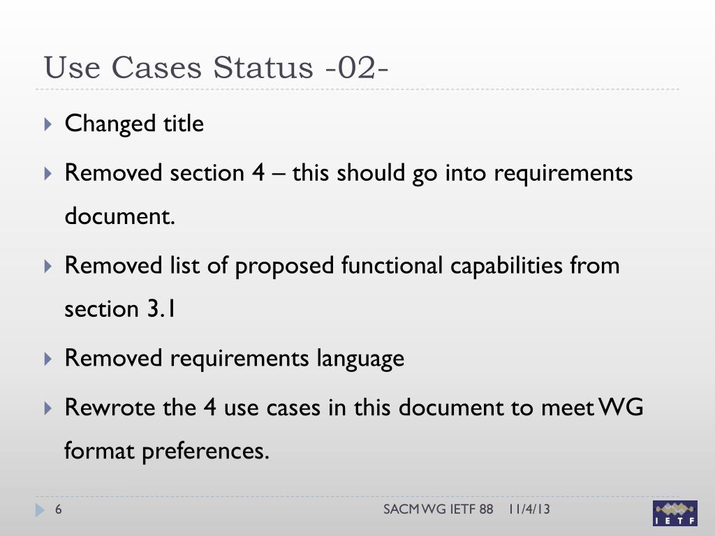 PPT Terminology and Use Cases Status Report PowerPoint Presentation