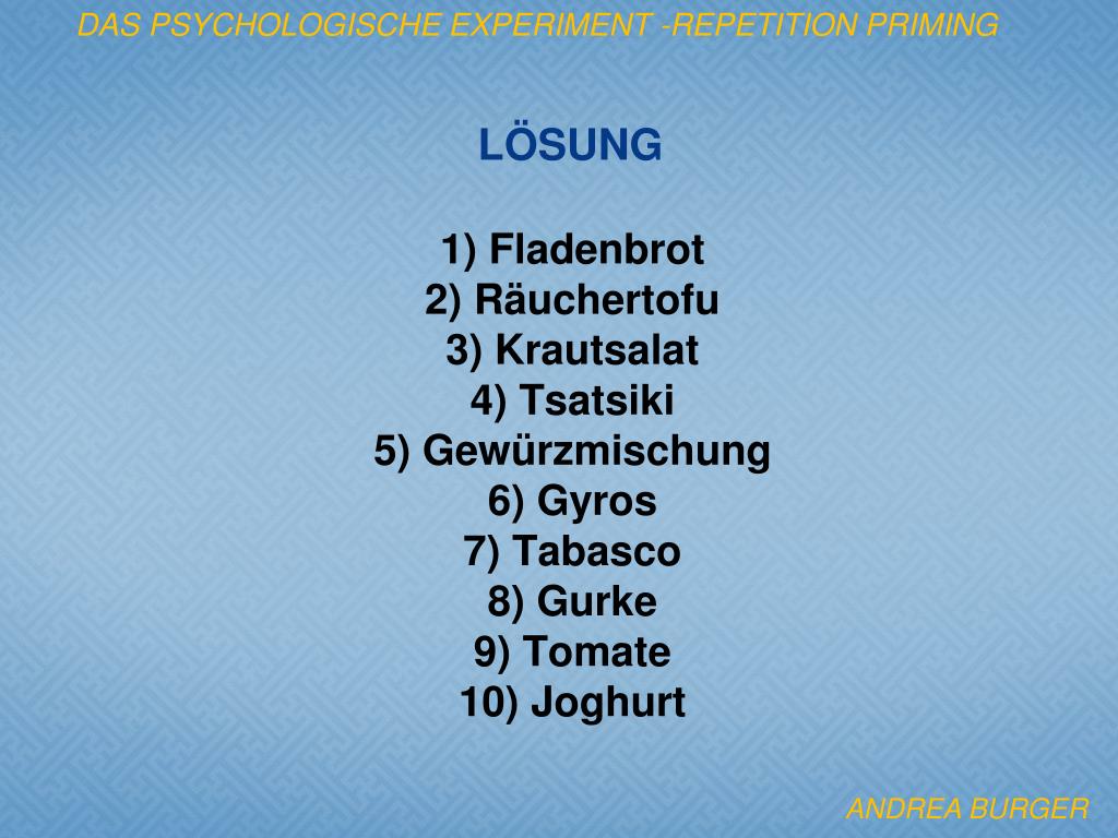 PPT Das psychologische Experiment Repetition Priming