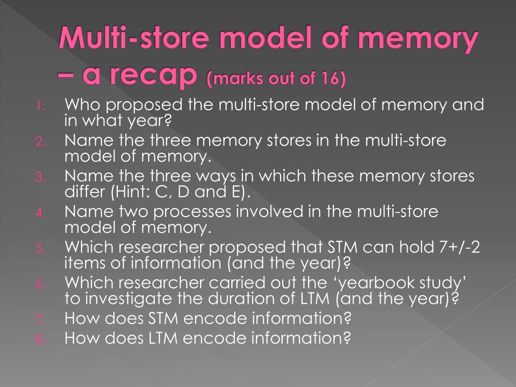 PPT Memory A recap of the multistore model PowerPoint Presentation