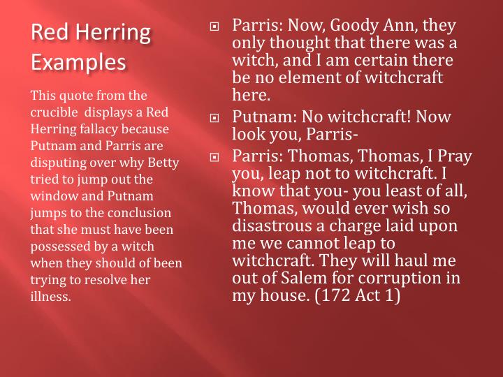 PPT The Cruicble Red Herring fallacies PowerPoint Presentation ID