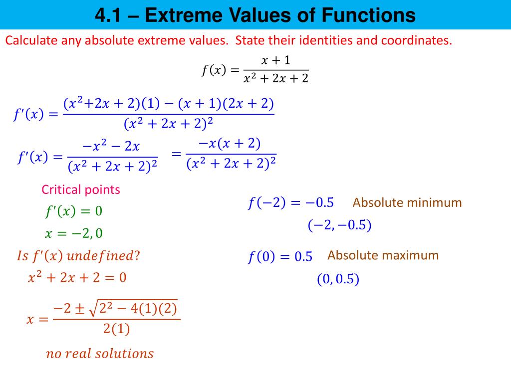 PPT 4.1 Extreme Values of Functions PowerPoint Presentation, free