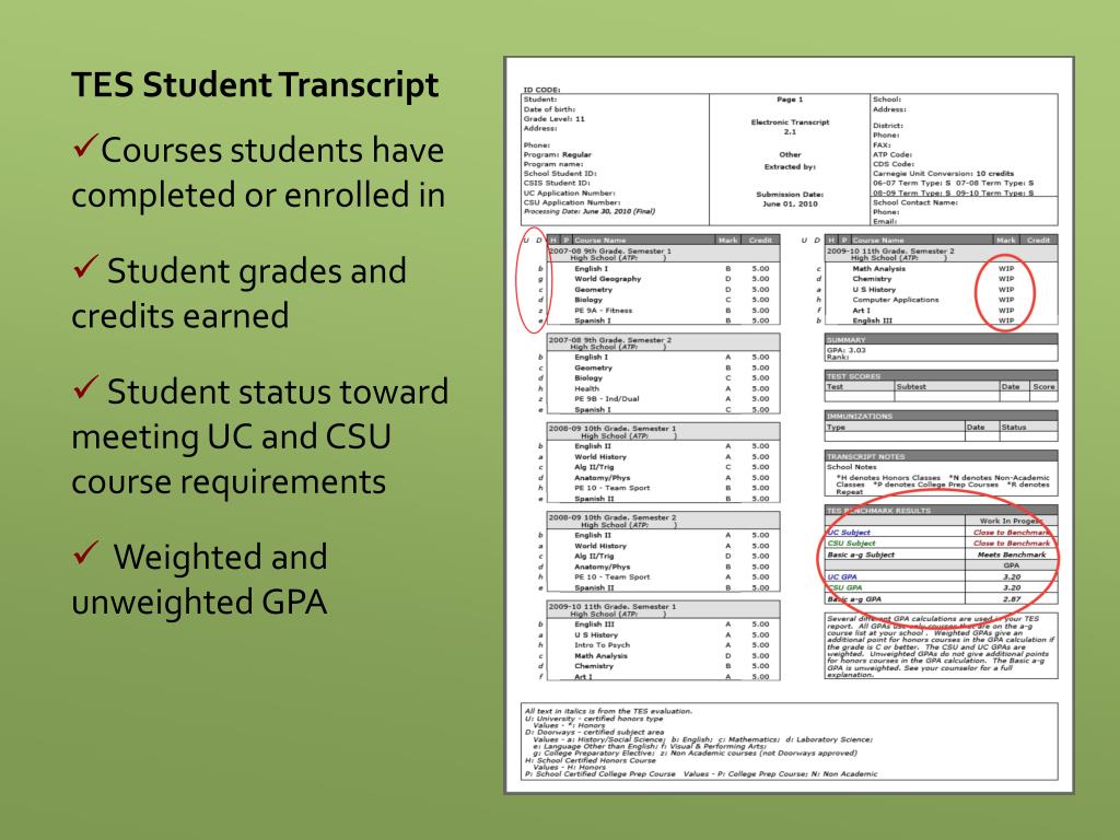 PPT High School Transcript Evaluation PowerPoint Presentation, free