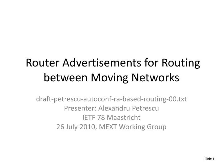 PPT Router Advertisements for Routing between Moving Networks