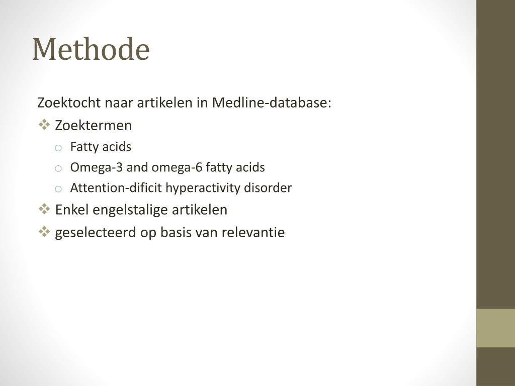 PPT Omega3 en 6vetzuren bij de behandeling van kinderen en jongeren met ADHD PowerPoint