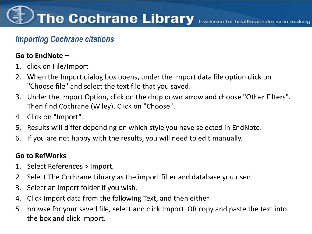 PPT THE COCHRANE LIBRARY ON WILEY ONLINE LIBRARY PowerPoint
