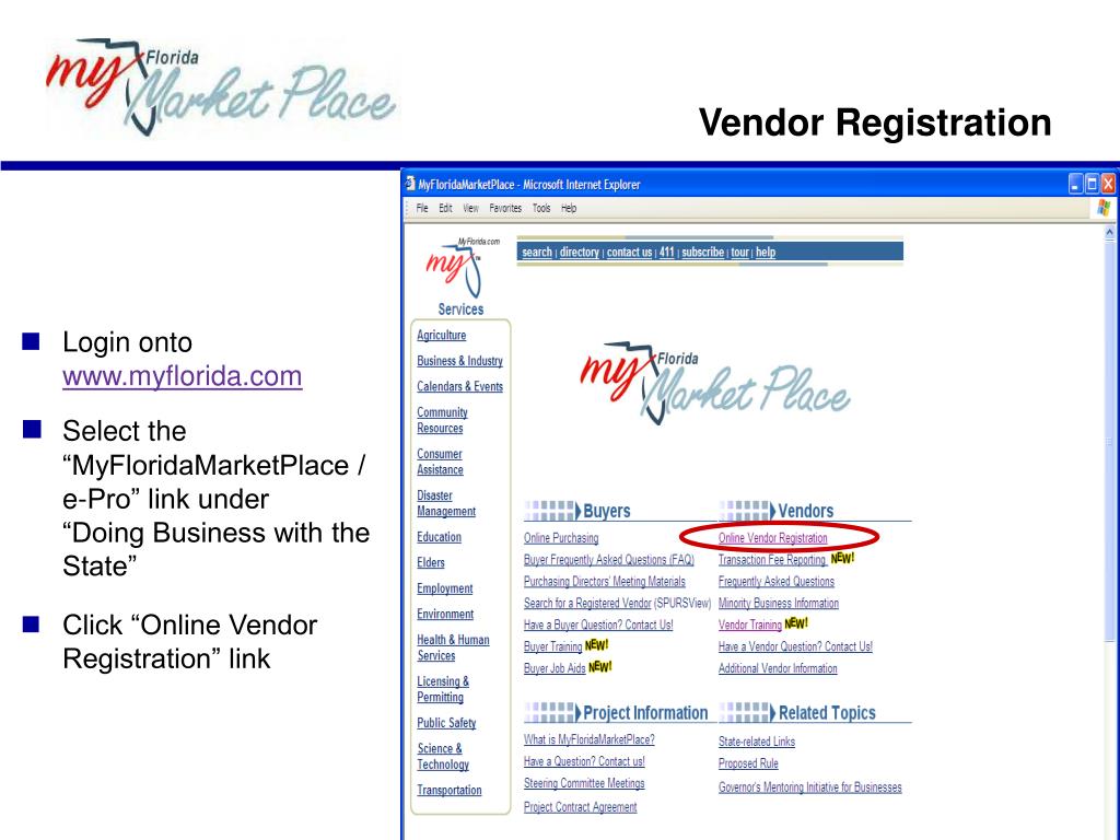 PPT MyFloridaMarketPlace Overview / Tools for Vendors PowerPoint
